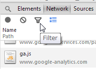 「Elements Network …」のメニュー下にあるアイコンから、Filterをクリック