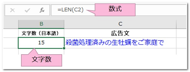 関数を使って文字数を数える