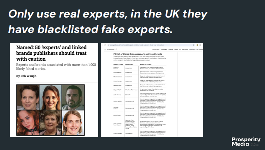 イギリスの偽の専門家をブラックリストするウェブサイト、記事の紹介