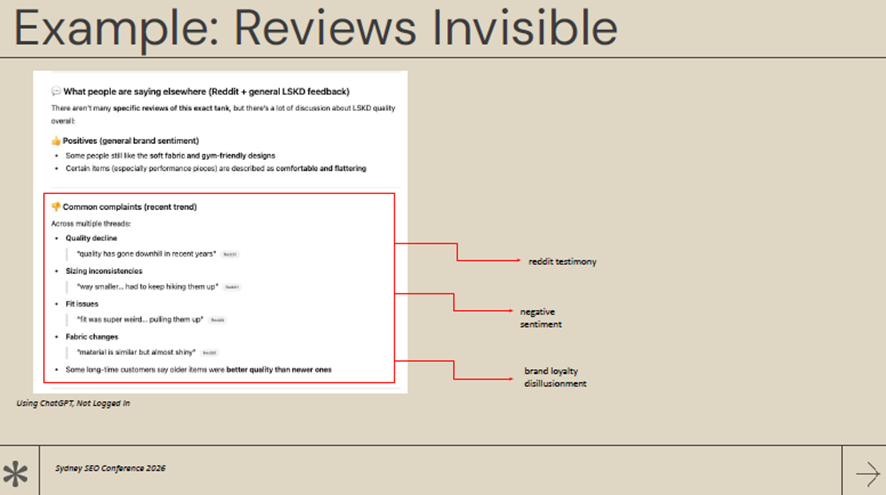 自社口コミがLLMに認識できない場合の例