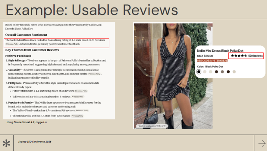 自社口コミがLLMに認識できる場合の例