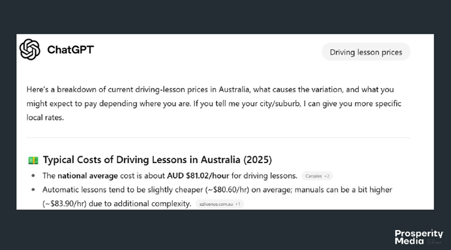 ドライビングレッスンの相場に関するChatGPTの結果